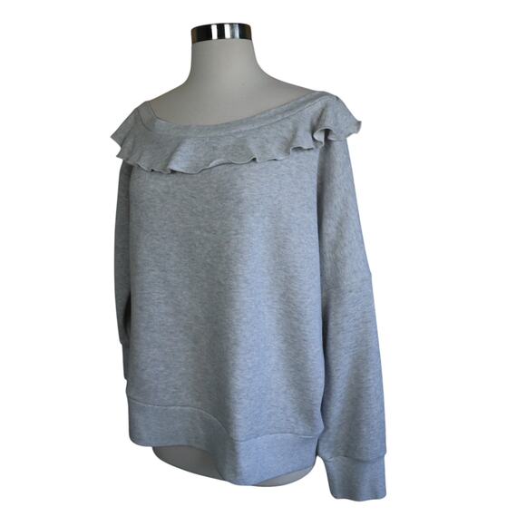 Lou & Grey Womens Slouchy Sweater Size Large Gray Off Shoulder Ruffle Sleeves - Picture 1 of 9